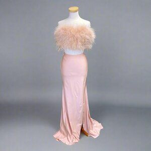 Alyce Paris cameo pink dress with feathers, size 6, NEW WITH TAGS!